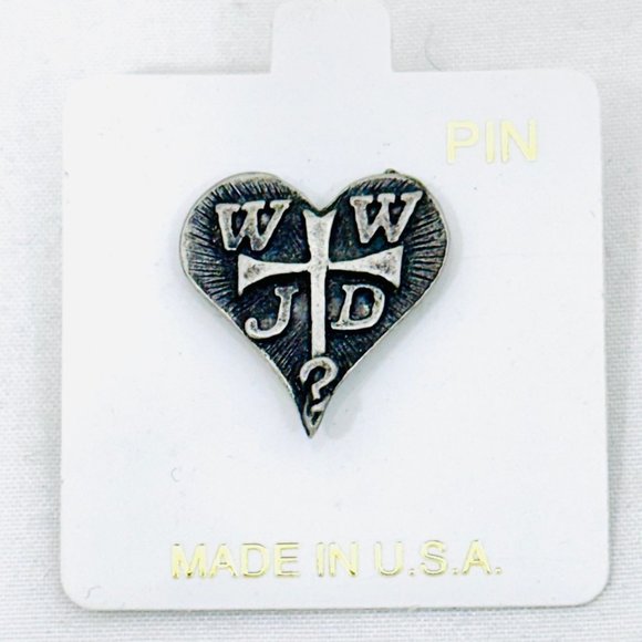 WWJD? Heart Shaped Pin - What Would Jesus Do Lapel Pin on Original Card - New - Picture 1 of 6
